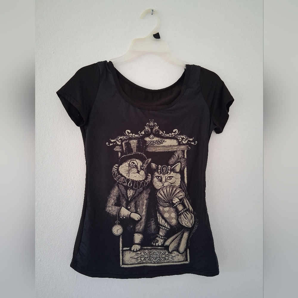 Cats Graphic Black T-Shirt Size M